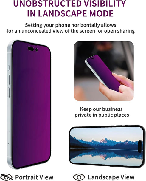 iPhone 15 Pro Max Privacy Screen Protector - 2 Pack Tempered Glass, Anti-Spy, Anti-Blue Light, Full Coverage, Bubble