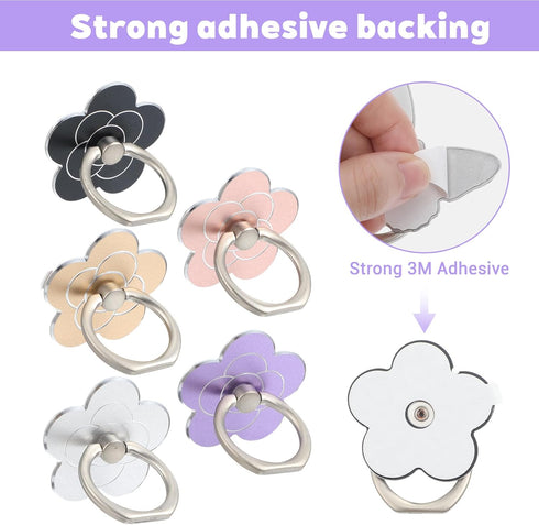 Ouligay 5PCS 360 180Angle Flower Phone Ring Holder Grip Cute Metal Phone Ring Stand Rotating and Adjustable Ring Holder