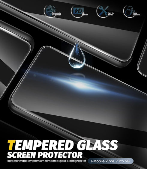 Orzero (4 Pack) Tempered Glass Screen Protector for T-Mobile REVVL 7 Pro 5G 6.78 inch, 2.5D Arc Edges, 9H HD