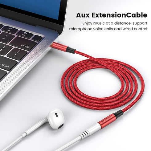 MOSWAG 3.5mm Male to Female Extension Cable with Microphone, Nylon Braided, Compatible with Smartphones, Headphones,