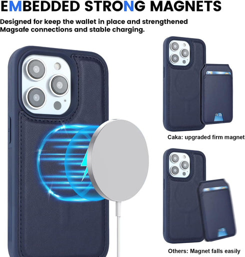 Havaya Wallet Case for iPhone 13 Pro, Magsafe Compatible with Card Holder, Detachable Magnetic Leather Cover, Blue