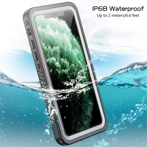 Compatible with iPhone 11 Black/Clear Waterproof Case, Full-Body Rugged Bumper with Built-in Screen Protector
