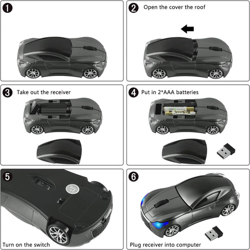 elec Space Cool Sport Car Shape Wireless Mouse - 2.4GHz Optical Cordless Mice with USB Receiver, 1600DPI