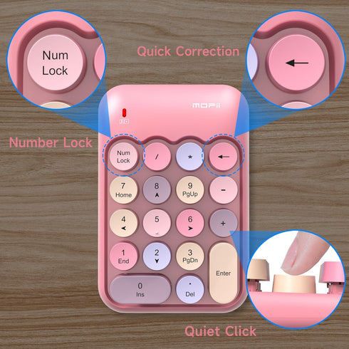 MOFII Wireless Number Pads - Pink Numeric Keypad, 18 Keys USB 2.4G, Portable Numpad for Laptop/PC