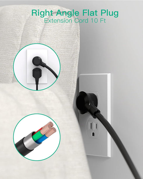 Extension Cord 10 FT - Flat Plug Power Strip Surge Protector with 8 Outlets and 4 USB Ports, Indoor Home Office