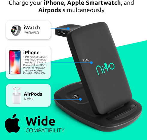 3-in-1 Wireless Charger Foldable, NiYo Universal Charging Station Compatible with iPhone 14/13
