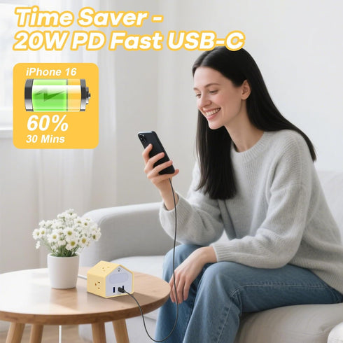 GLCON 20W 4 3 Handy Power Strip with Night Light - Yolk-Yellow Power Strip Surge Protector - USB C Charging Station