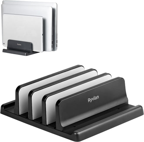 Ryvlan Vertical Laptop Stand, 3 Slot Adjustable Laptop Storage Rack and Desk Organizer,