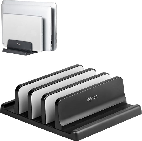 Ryvlan Vertical Laptop Stand, 3 Slot Adjustable Laptop Storage Rack and Desk Organizer,