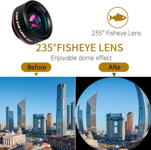 Fisheye 235° Fish Eye Lens | Universal HD Phone Fisheye Lens for iPhone and Android Smartphones