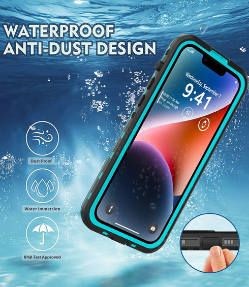 iPhone 14 Plus Waterproof Case, Shockproof Dustproof with Built-in Screen Protector, Magnetic Ring, 6.7", Teal