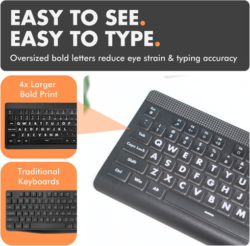 X9 Performance X9 7-Colors Large Print Backlit Computer Keyboard - Easy to See Big Letters - Lighted USB Wired Keyboard