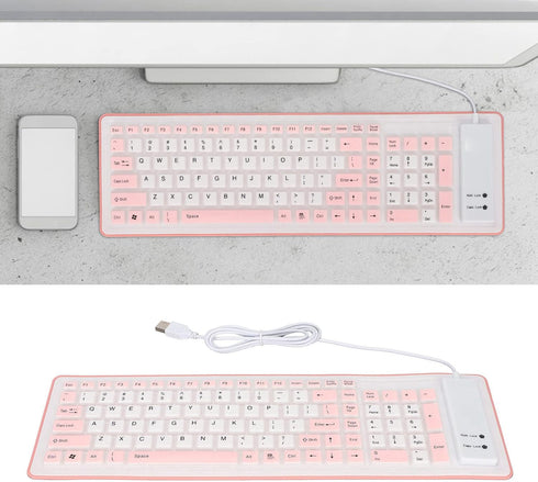 Heayzoki Roll Up Keyboard, 103 Keys USB Wired Waterproof Mute Foldable Silicone Keyboard, Fadeless for PC Laptop Travel