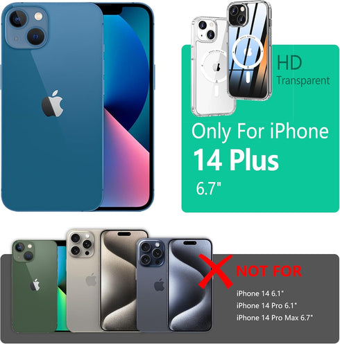 ONES for iPhone 14 Plus Case, Hybrid Magnetic Phone Case, Compatible with MagSafe, Military Grade Protection, Shockproof Airbag, Anti-Yellow Silicone Cover, Scratch-Resistant, Thin, Clear