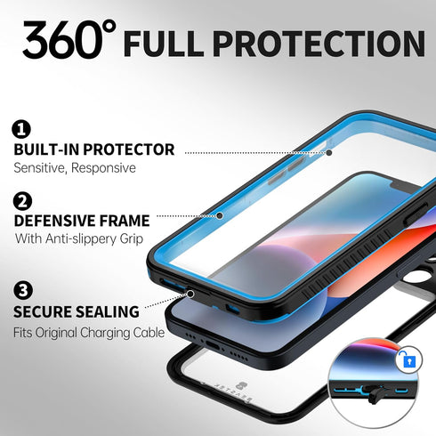 BEASTEK iPhone 14 Waterproof Case, FSN Series Underwater Shockproof Dustproof with Built-in Screen Protector, 6.1''