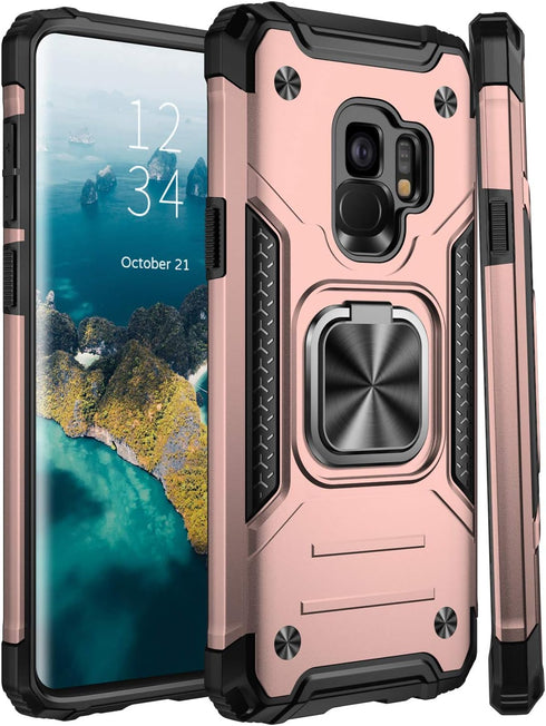 IKAZZ Galaxy S9 Case, Dual Layer Soft TPU and Hard PC Anti-Slip Rugged Protective Cover, Rose Gold