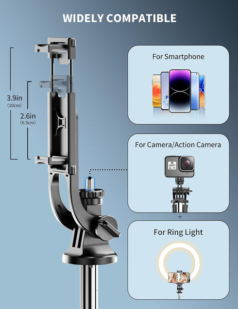 71" Phone Tripod & Selfie Stick, All in One Extendable Cell Phone Tripod with Wireless Remote, Compatible with iPhone &