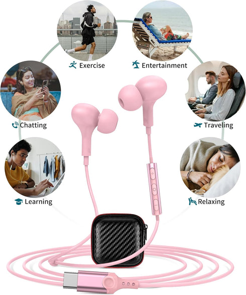 USB C Headphones for iPhone 15 Plus/Pro Max, Samsung S24+ S23 FE S22 S21 Ultra Flip, Magnetic Wired Earbuds Noise