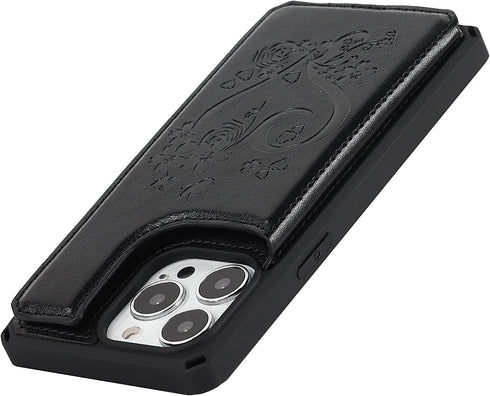 iCoverCase iPhone 13 Pro Max Wallet Phone Case, RFID Blocking PU Leather with Card Holder, 6.7 Inch (Heart Black)