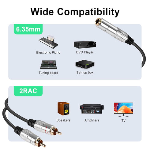 PNGKNYOCN 6.35mm to 2RCA Audio Cable, 1/4" TRS Female Stereo Jack to Dual RCA Male Plug Y Splitter Adapter Cable for