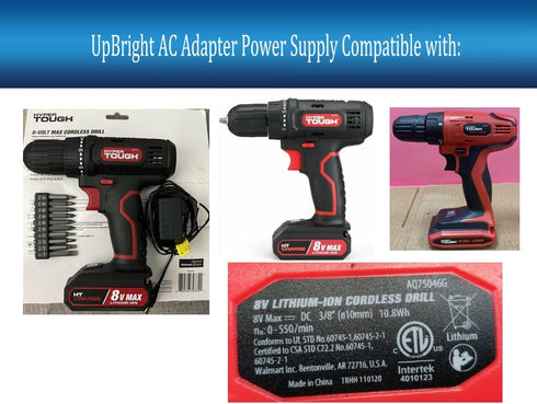 UpBright 9V AC/DC Adapter Compatible with Hyper Tough AQ75072G AQ75046G 8-Volt Cordless Drill 8V Lithium Ion Li-Ion Screwdriver EOBAR Power EBS0075C-0900500AUA HT HT06-0900500U Supply Battery Charger
