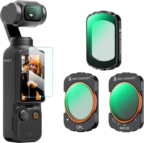 K&F Concept 3 Pack Magnetic Effect & ND & CPL Filter Set for DJI Osmo Pocket 3, HD Optical Glass/Multi-Coated, CPL