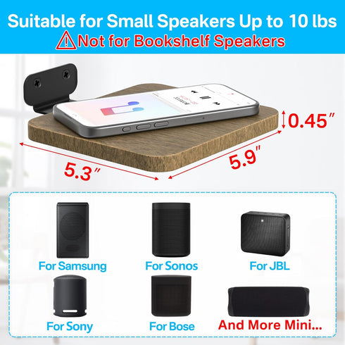 Universal Rear Speaker Wall Mount for Samsung, Roku, Sony, JBL, Vizio, LG Small Speaker Mount - Wooden Adjustable Speaker Shelf Wall Mount for Most of Satellite Speakers Floating Wall Shelves, Pair