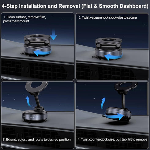 Jikasho 360 Vacuum Magnetic Car Phone Holder for Magsafe, Hands-Free Adjustable Suction Cup Phone Mount