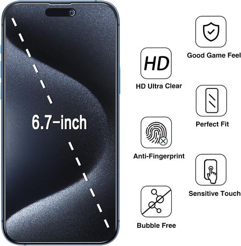 2 Pack Privacy Screen Protector Designed for iPhone 15 Pro Max Anti-Spy Tempered Glass 6.7-inch, Anti Scratch, Bubble Free, Case Friendly