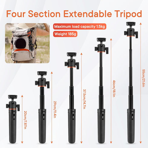 Mini Desktop Aluminum Tripod Stand with Cold Shoe, 360° Ball Head for iPhone, Android, Canon, Sony