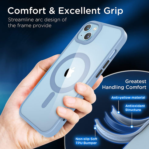 iPhone 14 & iPhone 13 Case, Sierra Blue, 2024 New, Shockproof Military-Grade Protection, Non-Yellowing, Slim MagSafe