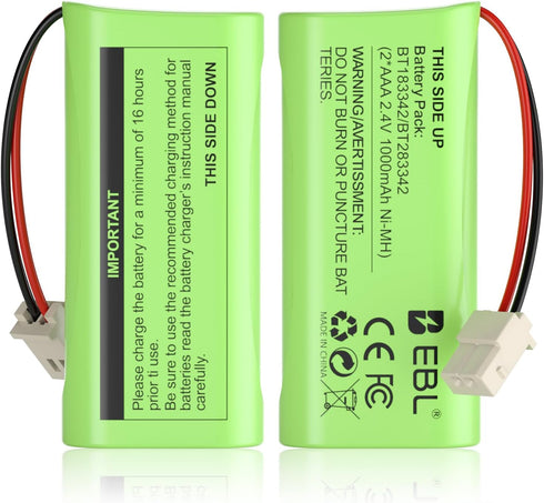 EBL BT183342/BT283342 2.4V 1000mAh Ni-MH Battery, Compatible with AT&T VTech Cordless Phone Batteries