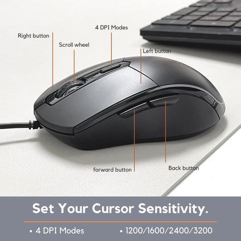 X9 Performance Large Print Lighted Keyboard and Mouse Combo, USB Wired Backlit Keyboard for Elderly, Low Vision Users