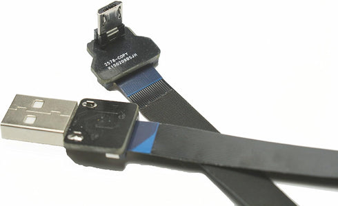 Black FPV Flat Slim Thin Ribbon FPC Cable, Micro USB 90 Degree Angle to Standard USB A for Sync and Charging (100CM)