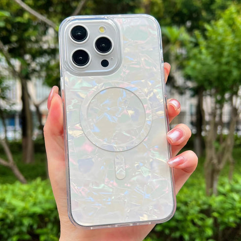 iPhone 15 Pro Case Compatible with MagSafe, Cute Magnetic Hard Back Shockproof Phone Case - White Pearl Tort