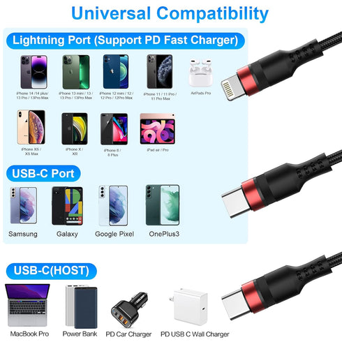 USB C to USB C Cable and USB C to Lightning Cable Short, MFi Certified 2 Pack 0.6FT Fast Charging Cord