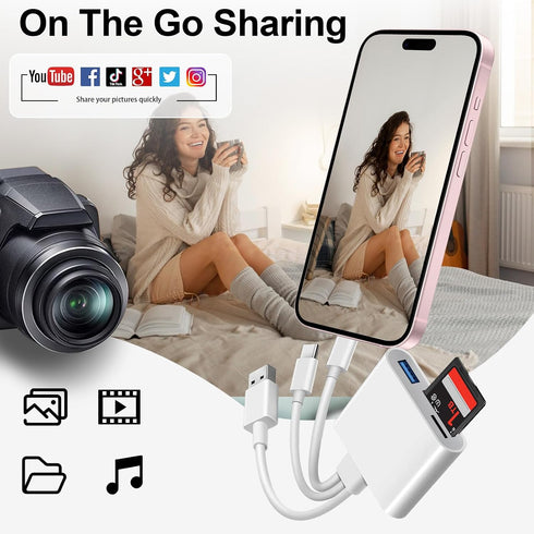 Denlane 3 1 SD Card Reader for iPhone iPad Mac, USB C & Lightning & USB-A in MircoSD/SD Adapter for Digital Camera USBC