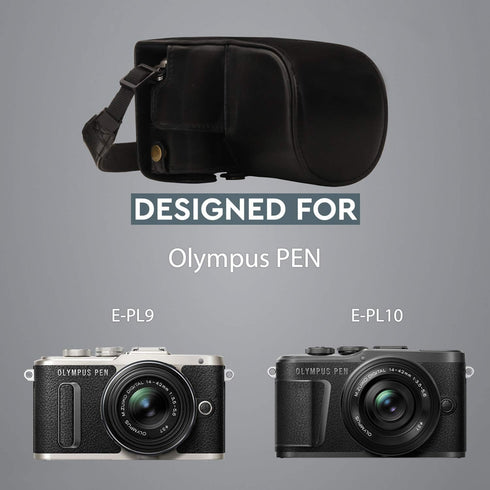 MegaGear Ever Ready Leather Camera Case Compatible with Olympus Pen E-PL10, E-PL9 (14-42mm)