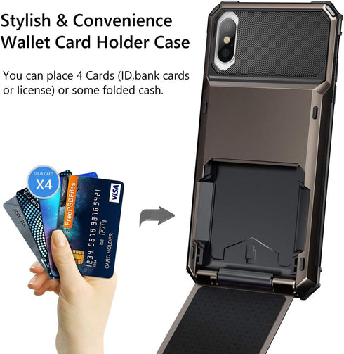 Vofolen Case for iPhone Xs, Wallet ID Slot Credit Card Holder, Scratch Resistant Dual Layer Protective Cover
