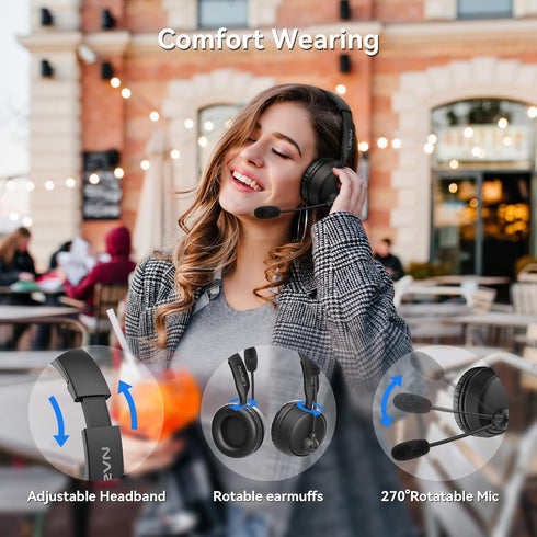 LEVN Bluetooth Headset with Microphone, Wireless Noise Cancelling Headset, 60 Hrs Working Time, Bluetooth 5.3