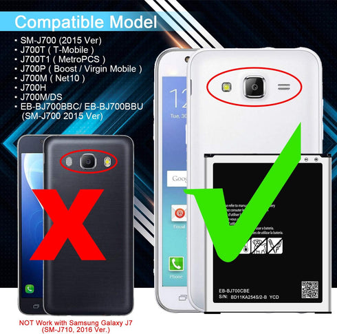 DDONG Replacement Battery for Samsung Galaxy J7, EB-BJ700CBE, Compatible with J700T, J700P, and More