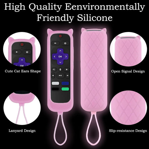 Gavyqier 3Pack 4K+, 4K 2021 Covers for Roku Remote With Cat Ears Design - Silicone Universal Protective Controller