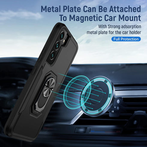 Heavy Duty Shockproof Full Body Phone Cover for Samsung Galaxy S22 with Screen Protector, Built-in Finger Ring Kickstand