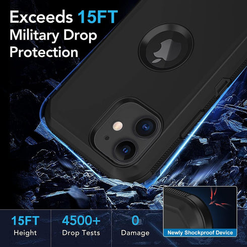 iPhone 12 Case, iPhone 12 Pro Case with Built-in Screen Protector, Heavy Duty Drop Protection Shockproof Dust Proof
