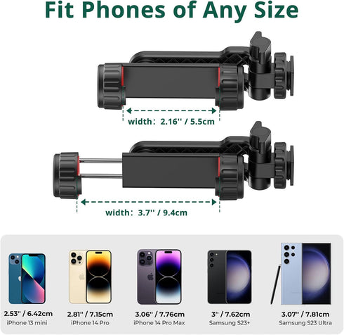 ATUMTEK Phone Tripod Mount, Universal Smartphone Mount Adapter with 2 Cold Shoe and 1/4" Standard Screw, 360° Rotates and 180° Tilts Adjustable Cell Phone Clamp Holder for Perfect Mobile Photography