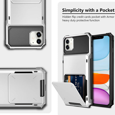 Vofolen Protective Wallet Case for iPhone 11, 4-Card Holder Flip Door Anti-Scratch Dual Layer Cover (White)