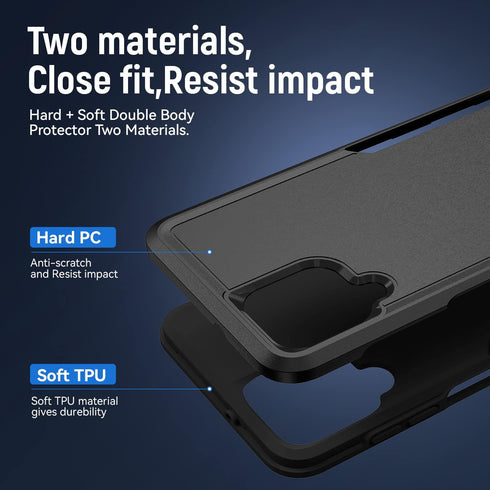 Galaxy A12 Case with Screen Protector, Heavy-Duty Tough Rugged Slim Shockproof Protective Case for Samsung A12, Black