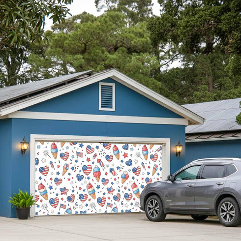 GNAKT AREWG 13x6ft Seamless Garage Door Banner Cover USA Patriotic Ice Cream Garage Door Decoratons Banner for Indoor