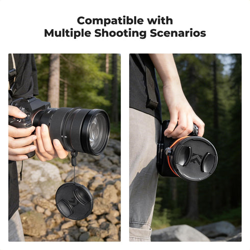 K&F CONCEPT 43mm 4-in-1 Pinch Lens Cap Cover, Center Lens Cover + Anti-Loss Keeper Leash + Microfiber Cleaning Cloth