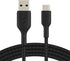 Belkin BoostCharge 1M Braided USB-C to USB-A Cord - Black for iPhone 15, Samsung Galaxy S24, Note20, Google Pixel 7/8,